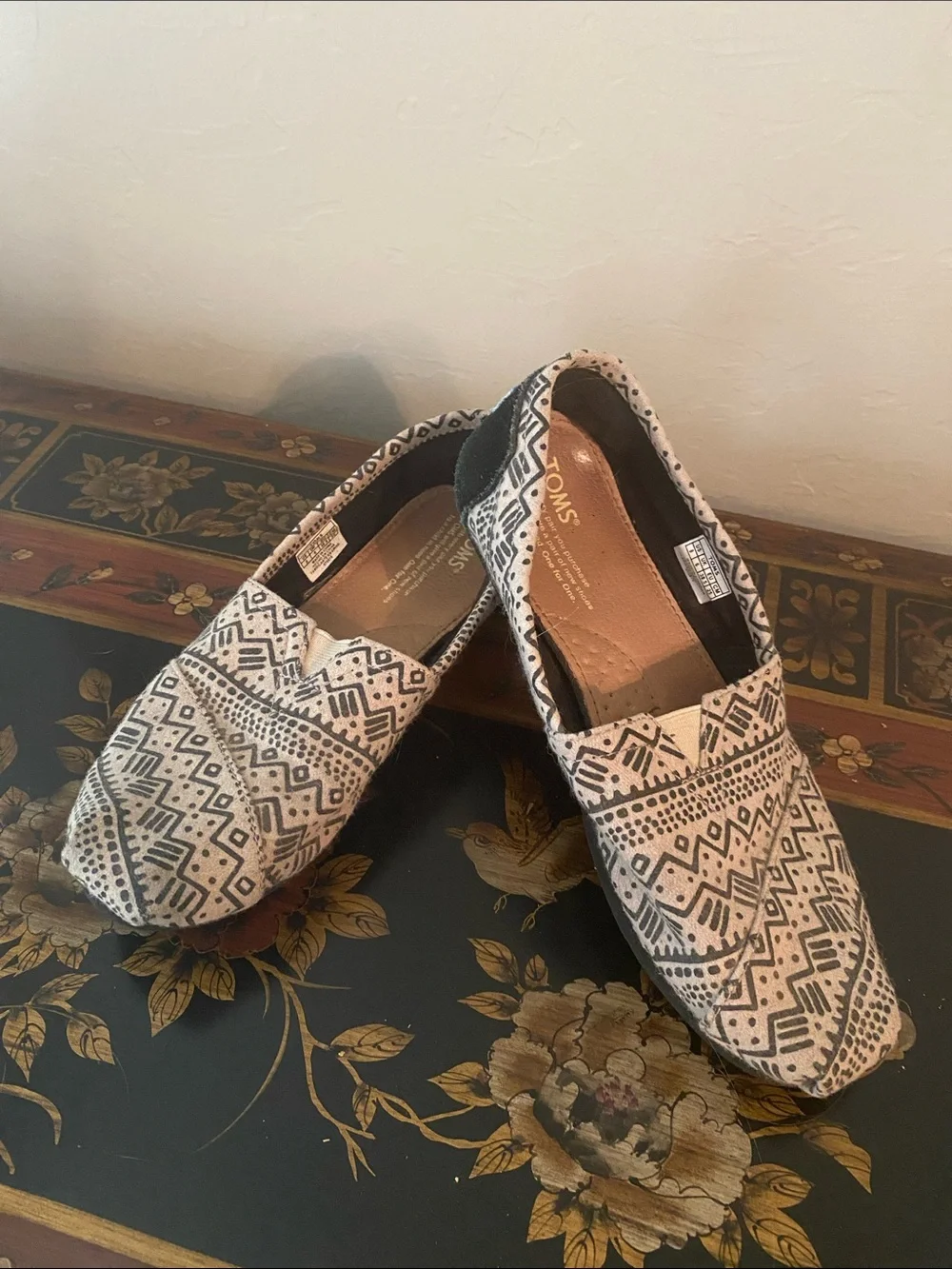 TOMS Aztec Slip-On Loafers in Black & Cream